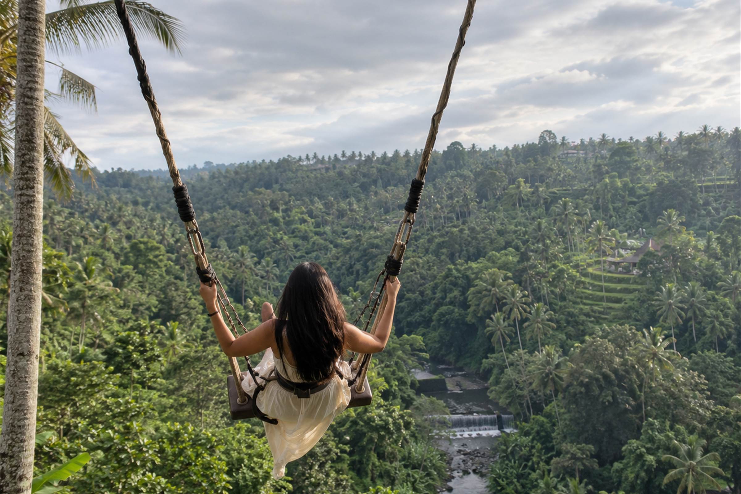 A swing out over the jungle canopy in Bali